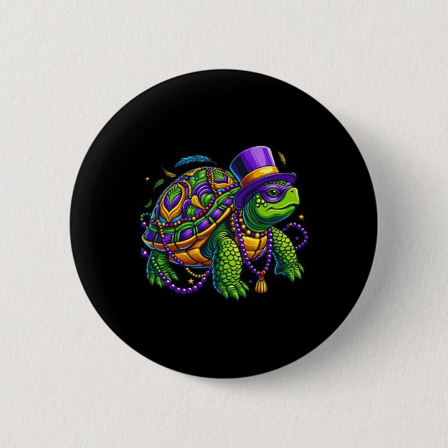 Mardi Gras Sköldpadda Söt Djur  Knapp (Framsida)