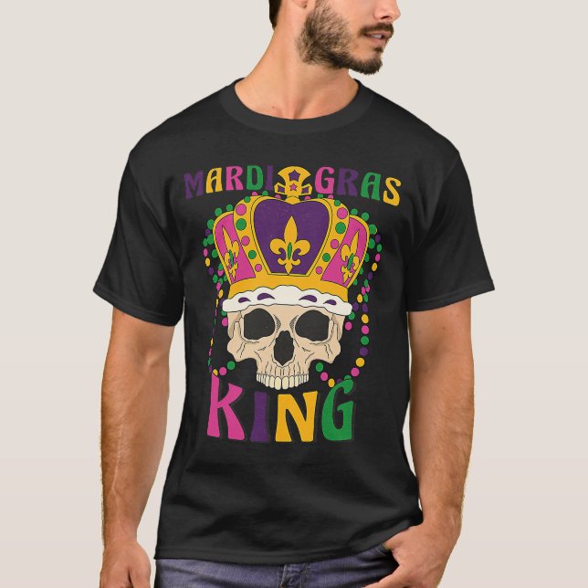 Mardi Gras Skull Carnival Kung Mask Krona Pärlor C T Shirt (Framsida)