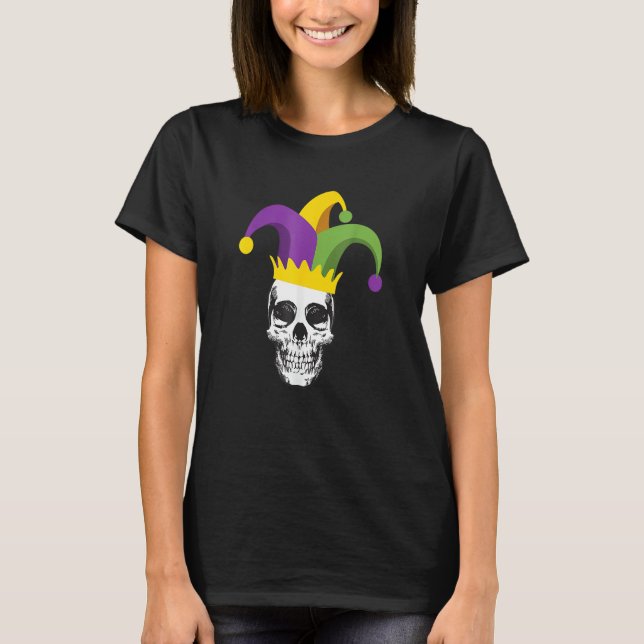 Mardi Gras Skull Jester Hat Parad Costume T Shirt (Framsida)