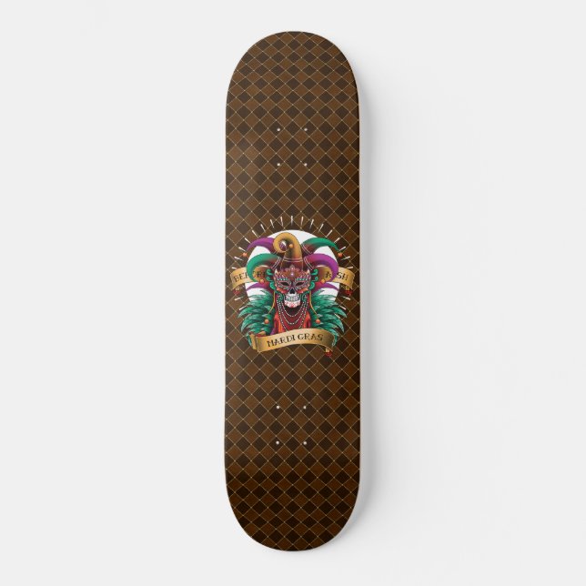 Mardi Gras Skull Jester New Orleans Skateboard (Framsida)
