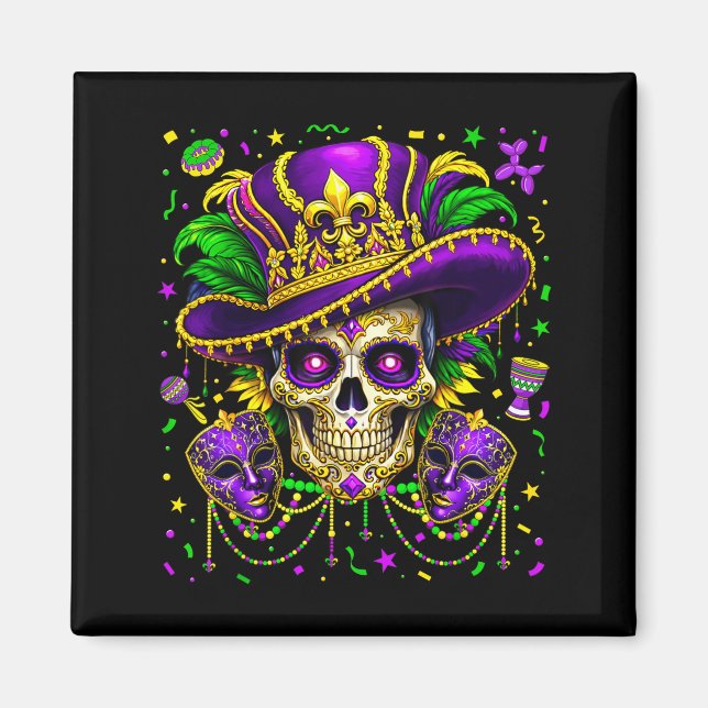 Mardi Gras Socker Skalle Kvinnor Karneval New Orle Magnet (Framsidan)