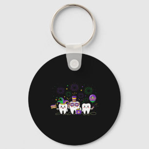 Mardi Gras söta tre tänder pärlor Mardi Gras Denti Nyckelring