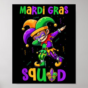 Mardi Gras Squad Dabbing Kid Boy Mfrågade Jester H Poster