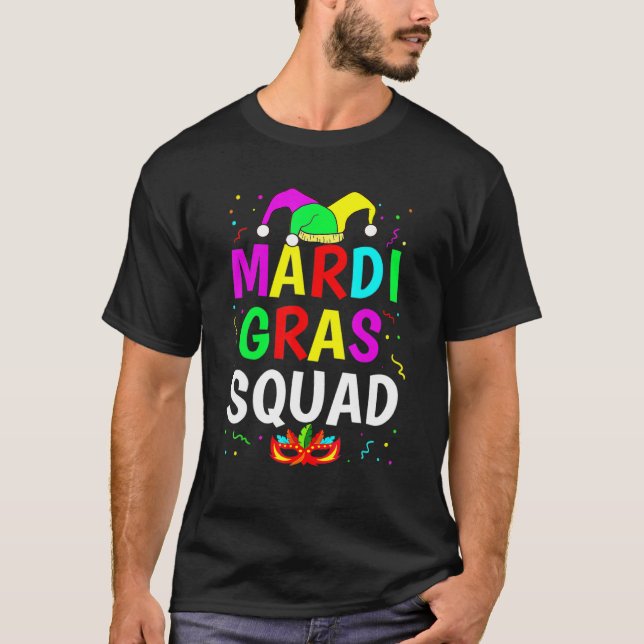 Mardi Gras Squad Men Women Funny Mask Festival Par T Shirt (Framsida)