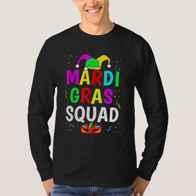 Mardi Gras Squad Men Women Funny Mask Festival Par T Shirt (Framsida)