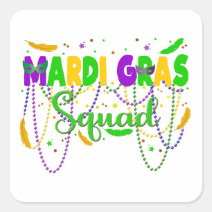Mardi Gras Squad NOLA New Orleans Parad Fyrkantigt Klistermärke