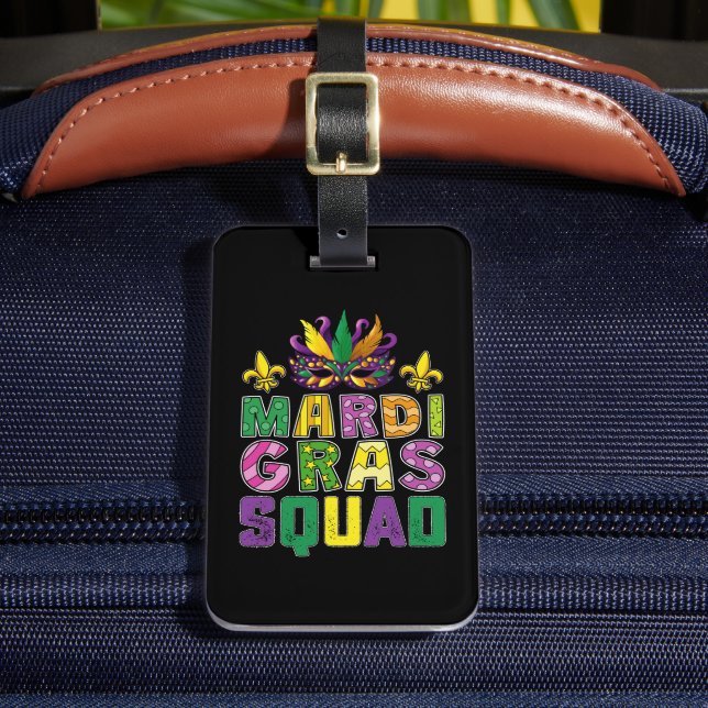 Mardi Gras Squad Party Funny Costume Carnival Bagagebricka (Framsida Insitu 2)