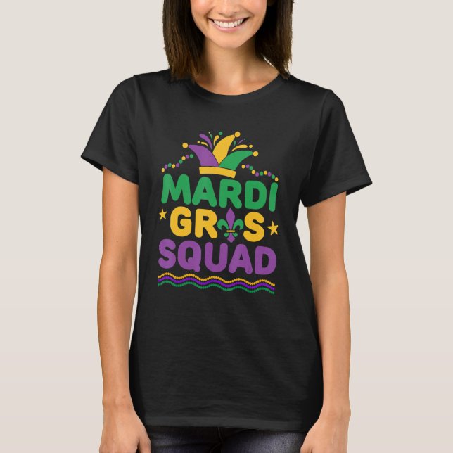 Mardi Gras Squad Party Hat Costume Tee Funny Mardi (Framsida)