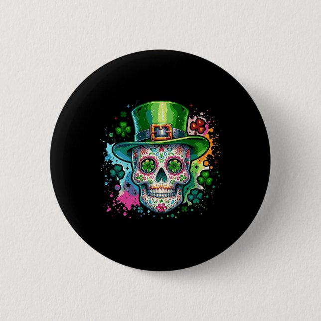 Mardi Gras St patricks day Shamrock Sugar Skull Ca Knapp (Framsida)