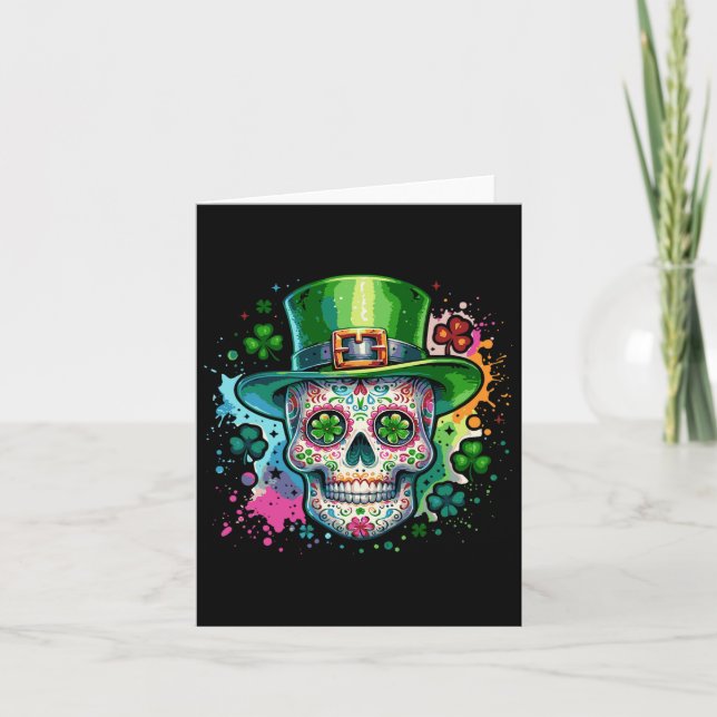 Mardi Gras St patricks day Shamrock Sugar Skull Ca Kort (Framsida)