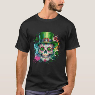 Mardi Gras St patricks day Shamrock Sugar Skull Ca T Shirt