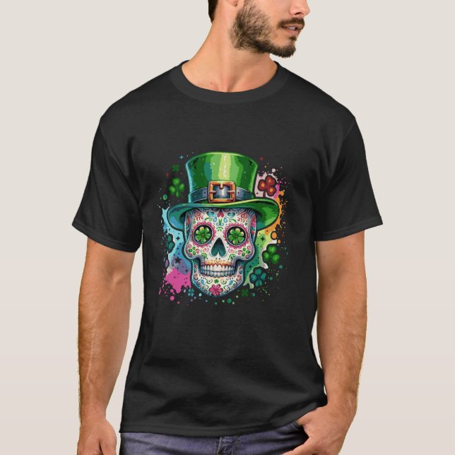 Mardi Gras St patricks day Shamrock Sugar Skull Ca T Shirt (Framsida)