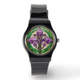 Mardi Gras Stached Glass Fleur de lis Armbandsur