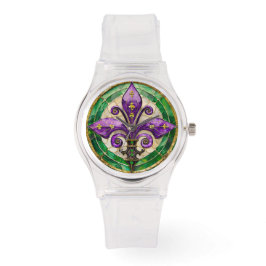 Mardi Gras Stached Glass Fleur de lis Armbandsur