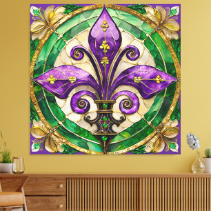 Mardi Gras Stached Glass Fleur de lis Canvastryck