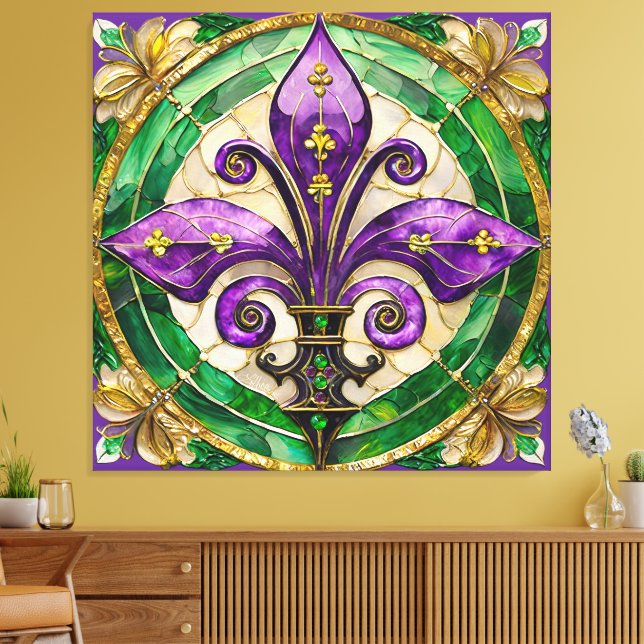 Mardi Gras Stached Glass Fleur de lis Canvastryck (Insitu (Vardagsrum))