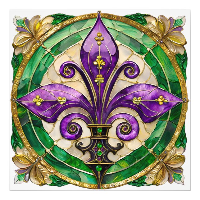 Mardi Gras Stached Glass Fleur de lis Fototryck (Framsidan)