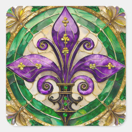 Mardi Gras Stached Glass Fleur de lis Fyrkantigt Klistermärke