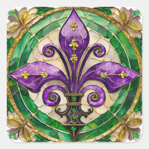 Mardi Gras Stached Glass Fleur de lis Fyrkantigt Klistermärke