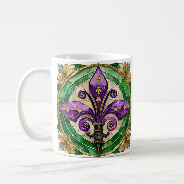 Mardi Gras Stached Glass Fleur de lis Kaffemugg (Vänster)