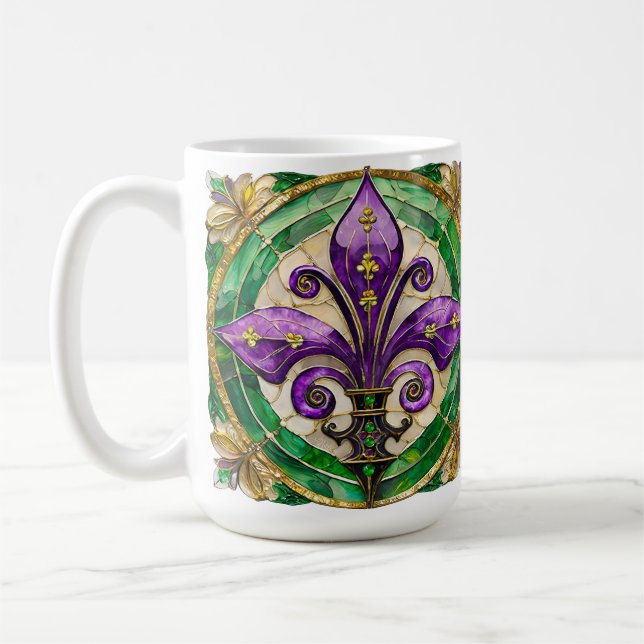 Mardi Gras Stached Glass Fleur de lis Kaffemugg (Vänster)