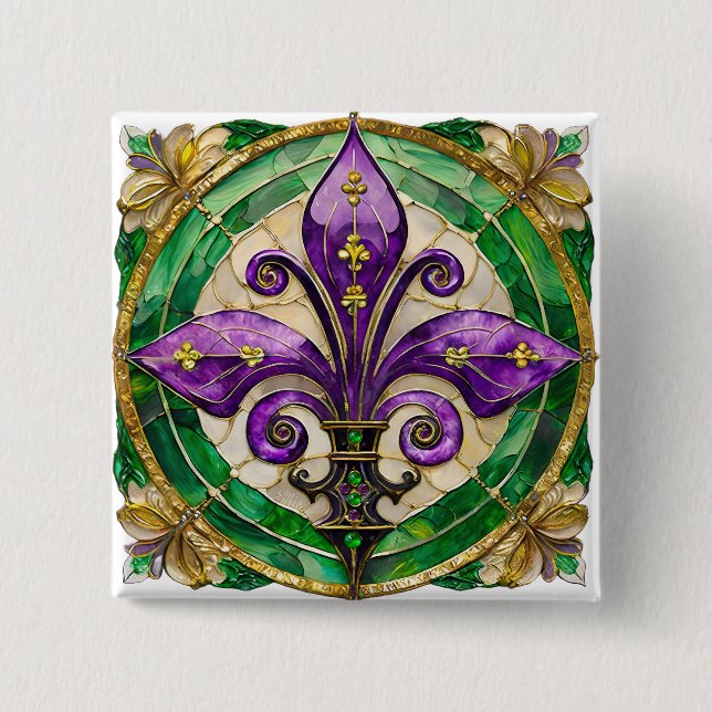 Mardi Gras Stached Glass Fleur de lis Knapp (Framsida)