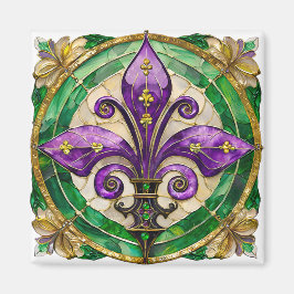 Mardi Gras Stached Glass Fleur de lis Magnet