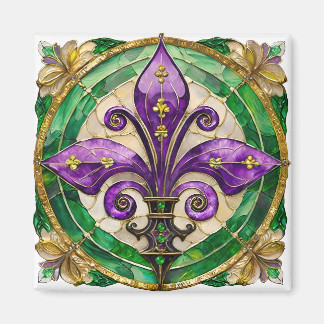 Mardi Gras Stached Glass Fleur de lis Magnet (Framsidan)