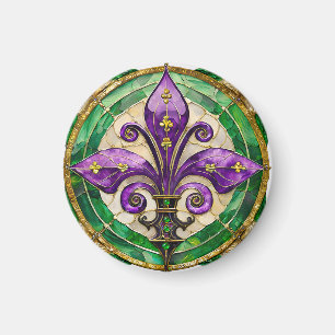 Mardi Gras Stached Glass Fleur de lis Magnet