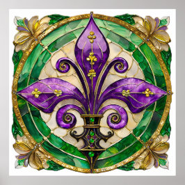 Mardi Gras Stached Glass Fleur de lis Poster