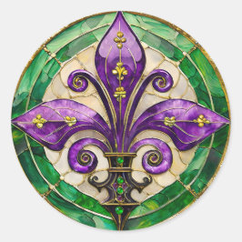 Mardi Gras Stached Glass Fleur de lis Runt Klistermärke