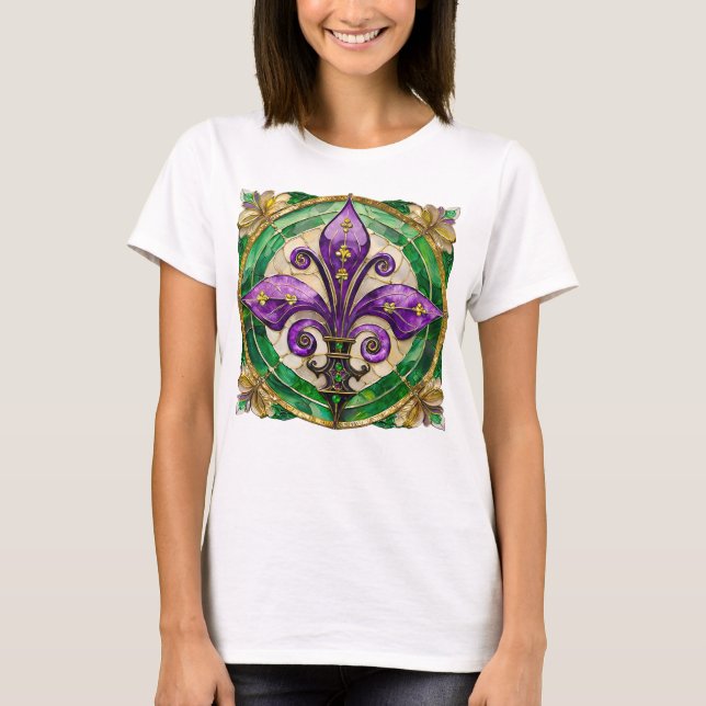 Mardi Gras Stached Glass Fleur de lis T Shirt (Framsida)