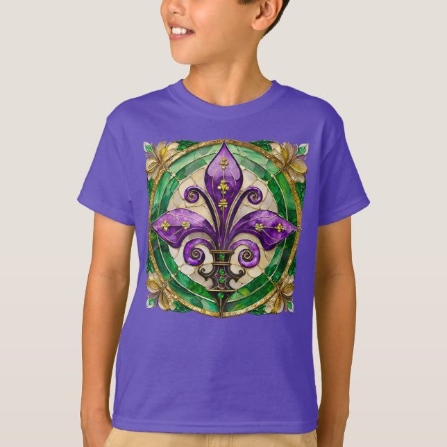 Mardi Gras Stached Glass Fleur de lis T Shirt (Framsida)