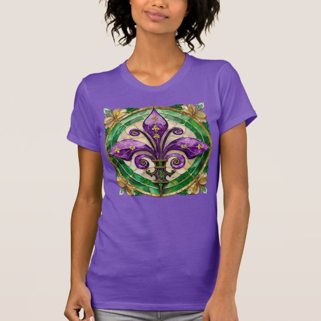 Mardi Gras Stached Glass Fleur de lis T Shirt (Framsida)
