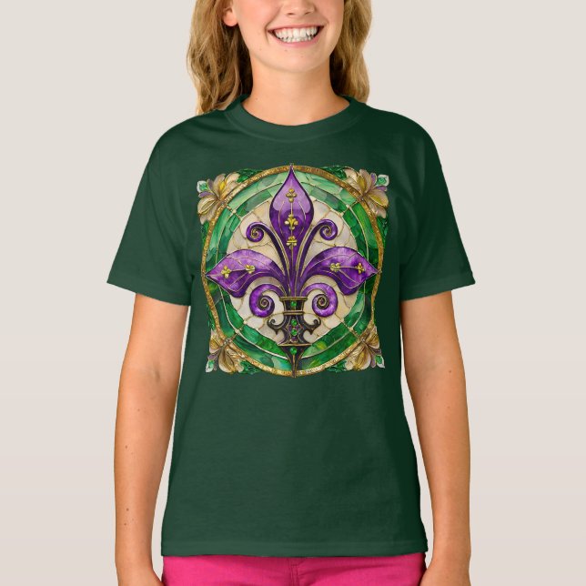 Mardi Gras Stached Glass Fleur de lis T Shirt (Framsida)