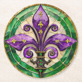 Mardi Gras Stached Glass Fleur de lis Underlägg Papper Rund