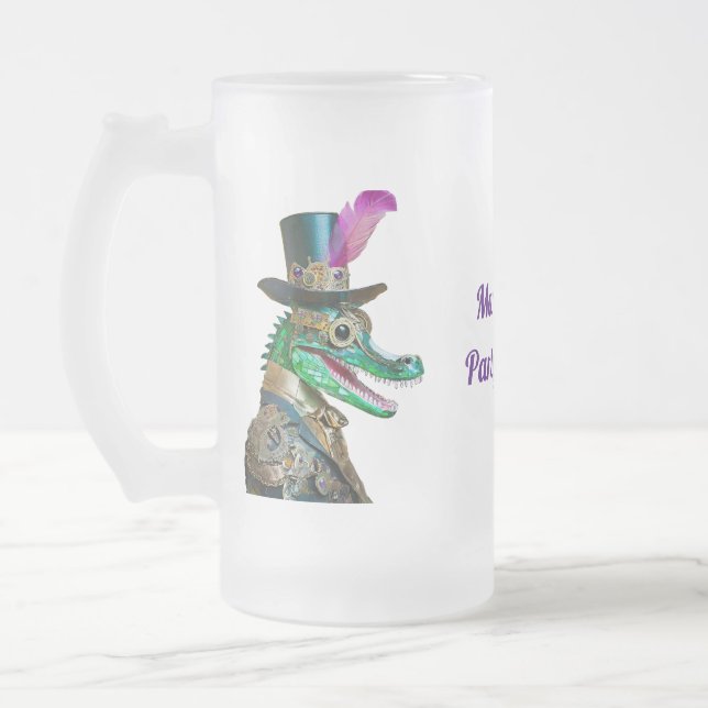 Mardi Gras Steampunk-fest Djur Alligator Frostat Ölglas (Vänster)