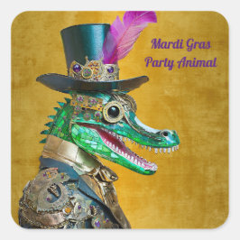 Mardi Gras Steampunk-fest Djur Alligator Fyrkantigt Klistermärke