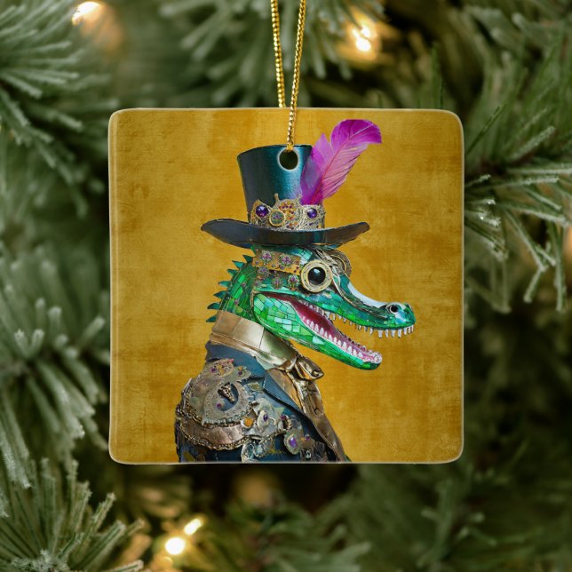 Mardi Gras Steampunk-fest Djur Alligator Julgransprydnad Keramik (Träd)