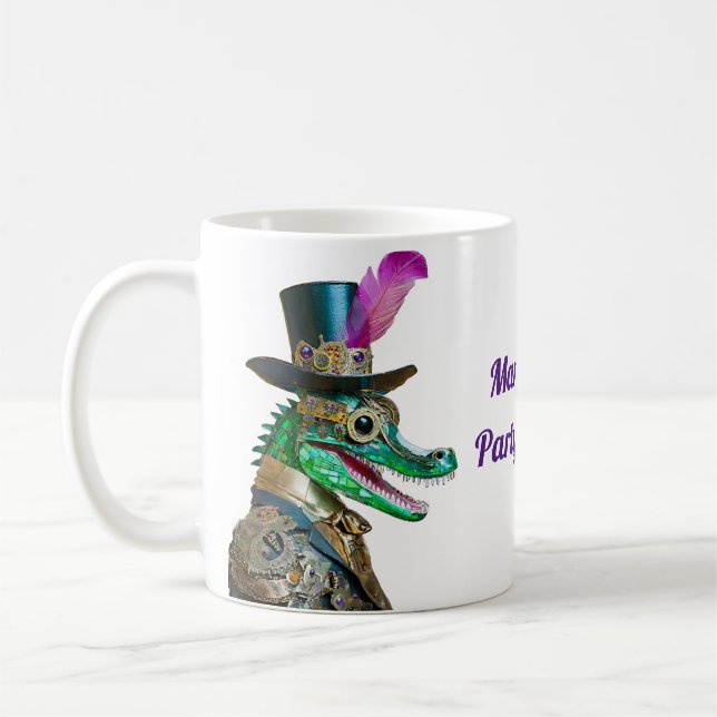 Mardi Gras Steampunk-fest Djur Alligator Kaffemugg (Vänster)
