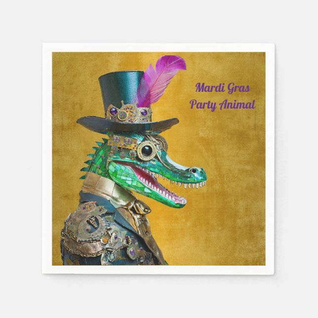 Mardi Gras Steampunk-fest Djur Alligator Pappersservett (Framsidan)