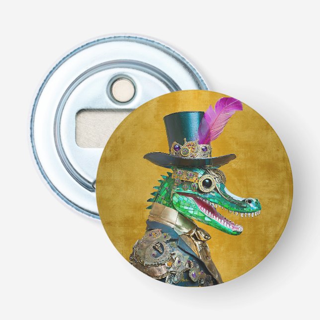 Mardi Gras Steampunk Party Animal Alligator Flasköppnare (Framsidan)