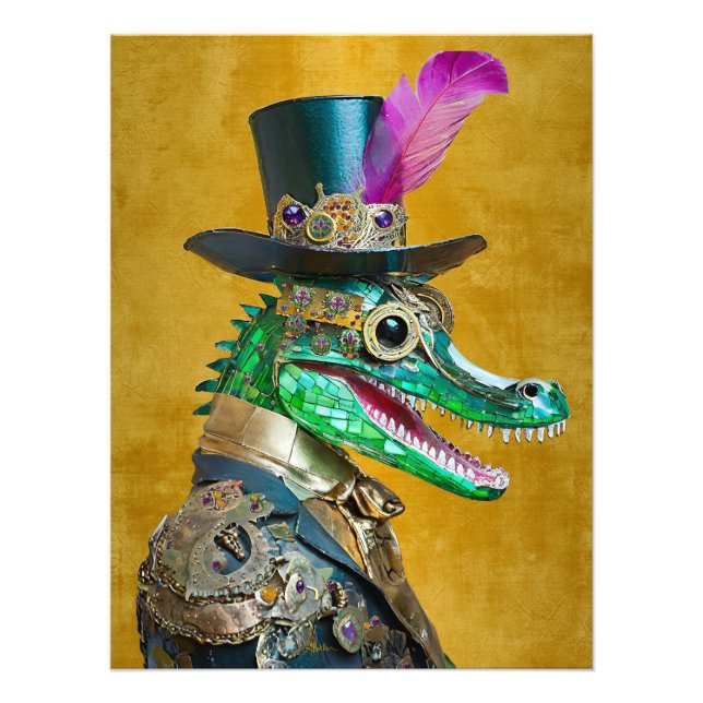 Mardi Gras Steampunk Party Animal Alligator Fototryck (Framsidan)