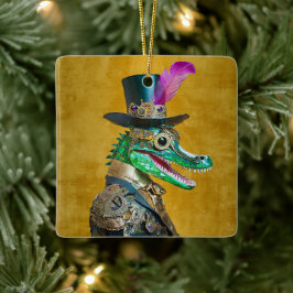 Mardi Gras Steampunk Party Animal Alligator Julgransprydnad Keramik