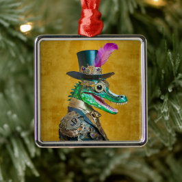 Mardi Gras Steampunk Party Animal Alligator Julgransprydnad Metall