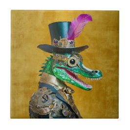 Mardi Gras Steampunk Party Animal Alligator Kakelplatta