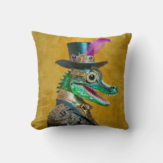 Mardi Gras Steampunk Party Animal Alligator Kudde (Framsida)