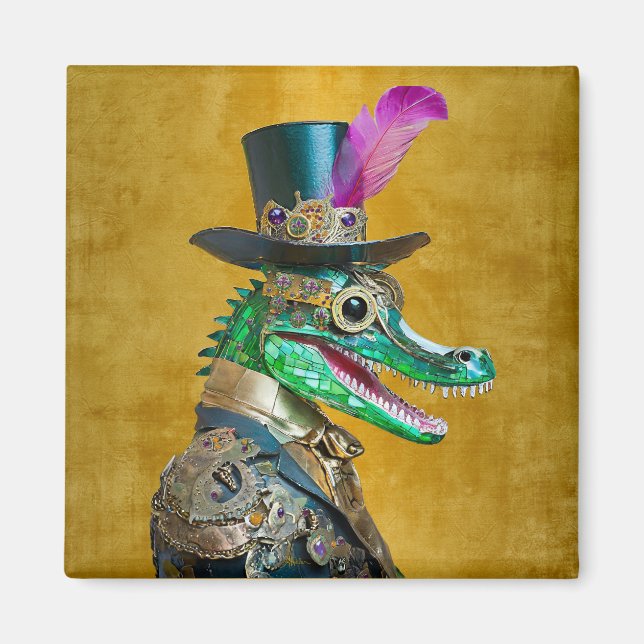 Mardi Gras Steampunk Party Animal Alligator Magnet (Framsidan)