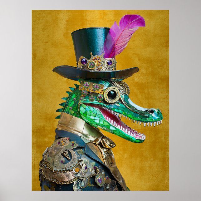 Mardi Gras Steampunk Party Animal Alligator Poster (Framsidan)