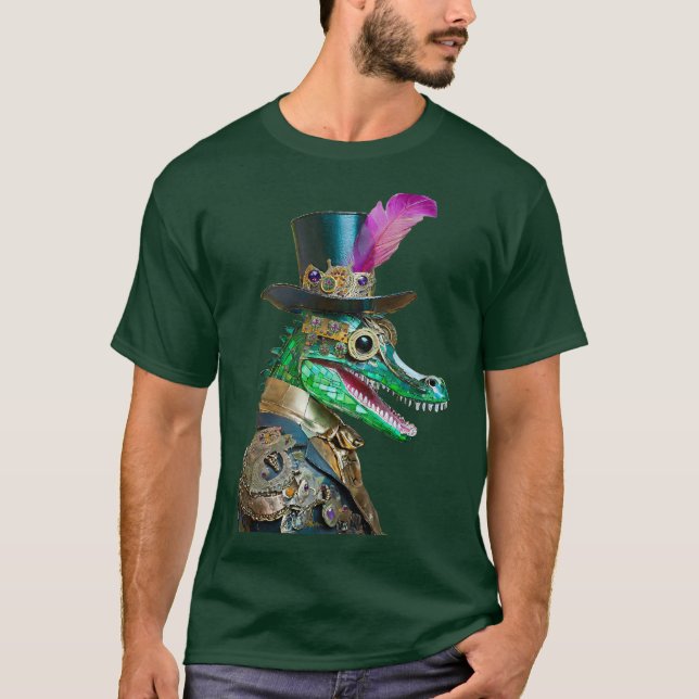 Mardi Gras Steampunk Party Animal Alligator T Shirt (Framsida)